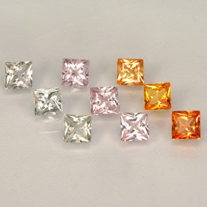 カラットの天然マルチカラーサファイア（3.1×2.9 mm・四角）