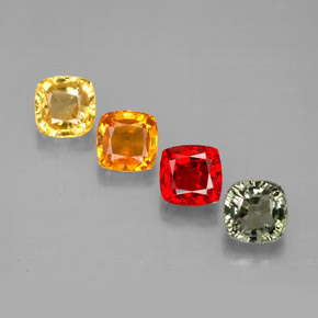 カラットの天然マルチカラーサファイア（4.5×4.5 mm・クッションカット）