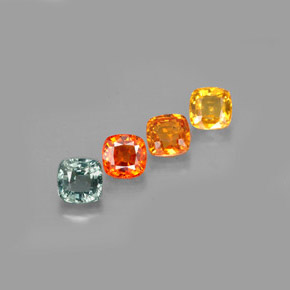 カラットの天然マルチカラーサファイア（4.6×4.6 mm・クッションカット）