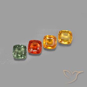 2.28カラットの天然マルチカラーサファイア（4.5×4.5 mm・クッションカット）