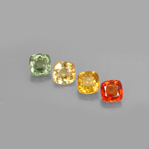 1.67カラットの天然マルチカラーサファイア（4.1×4.1 mm・クッションカット）