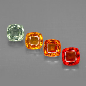 カラットの天然マルチカラーサファイア（4.3×4.3 mm・クッションカット）