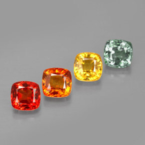 カラットの天然マルチカラーサファイア（4.2×4.1 mm・クッションカット）