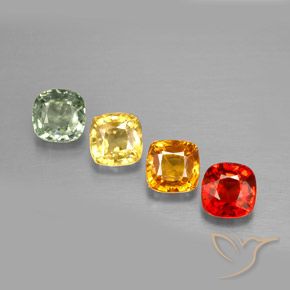 1.92カラットの天然マルチカラーサファイア（4.2×4.2 mm・クッションカット）