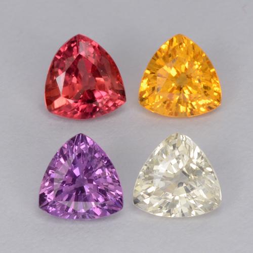1.26カラットの天然マルチカラーサファイア（4.1×4 mm・トリリアント）