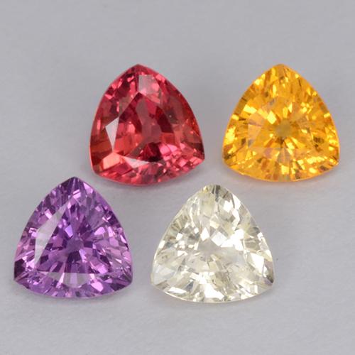 1.26カラットの天然マルチカラーサファイア（4.1×4 mm・トリリアント）