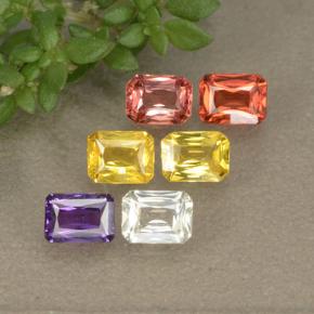 1.55カラットの天然マルチカラーサファイア（4.1×3.1 mm・エメラルドカット）