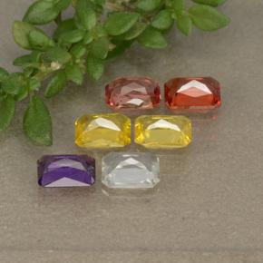 1.55カラットの天然マルチカラーサファイア（4.1×3.1 mm・エメラルドカット）