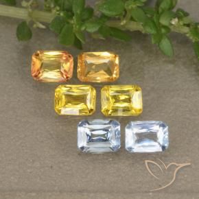 1.47カラットの天然マルチカラーサファイア（4×3 mm・エメラルドカット）
