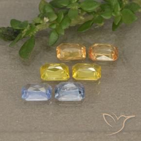 1.47カラットの天然マルチカラーサファイア（4×3 mm・エメラルドカット）