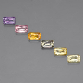カラットの天然マルチカラーサファイア（5.1×3.1 mm・エメラルドカット）