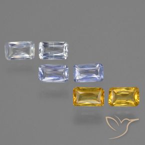 2.11カラットの天然マルチカラーサファイア（5.1×3.1 mm・エメラルドカット）