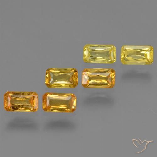 1.86カラットの天然Medium-Light Orange-Gold サファイア（4.9×2.9 mm・エメラルドカット）