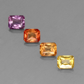 2.22カラットの天然マルチカラーサファイア（4.9×4 mm・エメラルドカット）