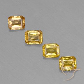 1.93カラットの天然ゴールデンサファイア（5×4 mm・エメラルドカット）