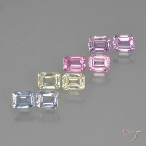 2.25ctw 天然 マルチカラー サファイア, エメラルドカット, VS