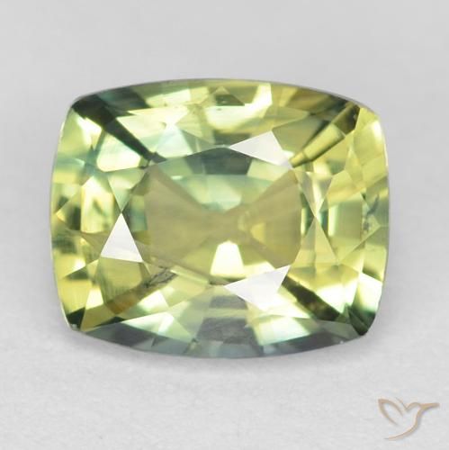 1.07ct 天然 黄みがかったグリーン サファイア, クッション, VS