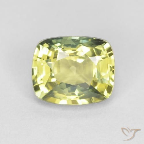 0.85ct 天然 緑ががかったイエロー サファイア, クッション, VVS