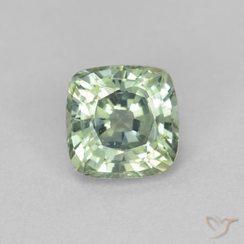 0.97ct 天然 薄いグリーン サファイア, クッション, VVS