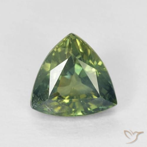 0.89ct 天然 黄みがかったグリーン サファイア, トリリオン, VS