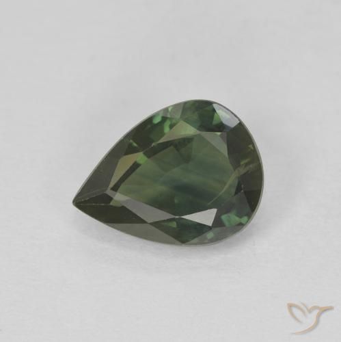 1.38ct 天然 ダークグリーン サファイア, 洋梨の形, VS