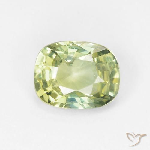 1.09ct 天然 非常に薄い緑 サファイア, クッション, VVS-VS