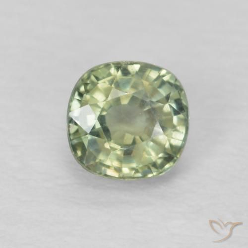 0.51ct 天然 非常に薄いセージグリーン サファイア, クッション, VS
