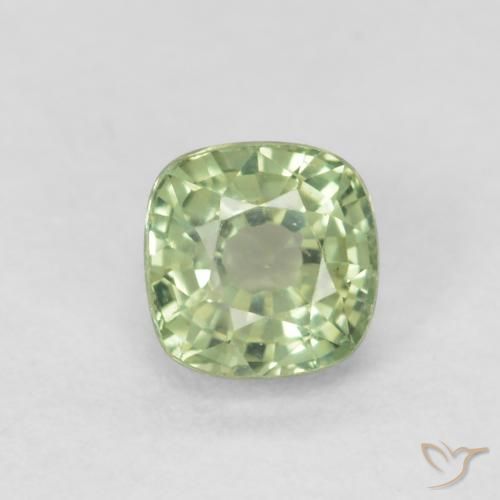 0.55ct 天然 非常に薄いセージグリーン サファイア, クッション, VVS