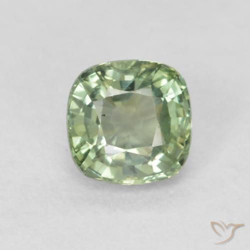 0.55ct 天然 非常に薄いセージグリーン サファイア, クッション, VVS