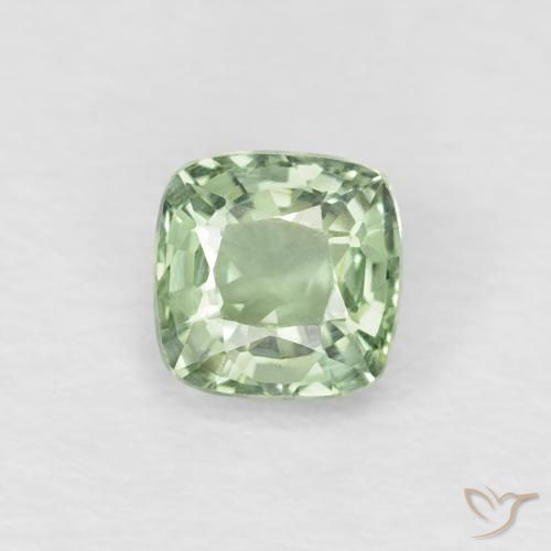0.48ct 天然 非常に薄い緑 サファイア, クッション, VVS