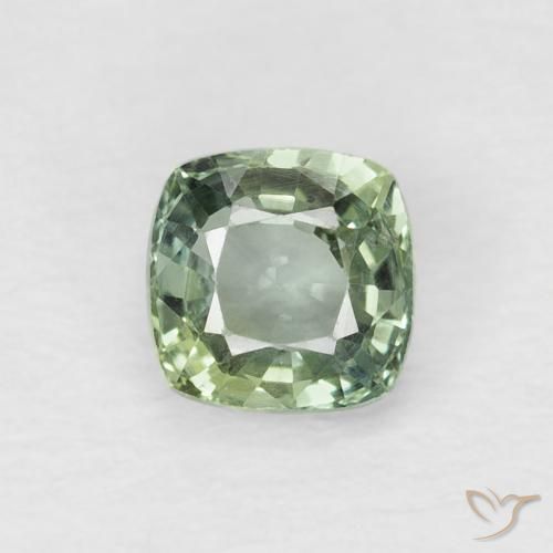 0.65ct 天然 薄いモスグリーン サファイア, クッション, VVS-VS