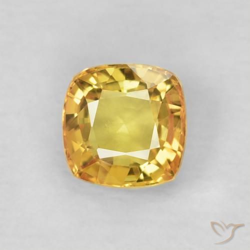 0.60ct 天然 ミディアムイエロー サファイア, クッション, VVS-VS