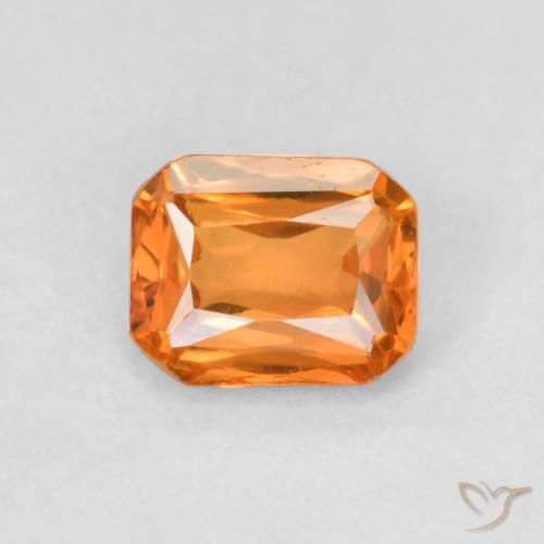 0.53ct 天然 ミディアムオレンジ サファイア, エメラルドカット, VVS