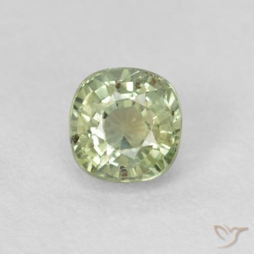 0.55ct 天然 非常に薄いセージグリーン サファイア, クッション, VS