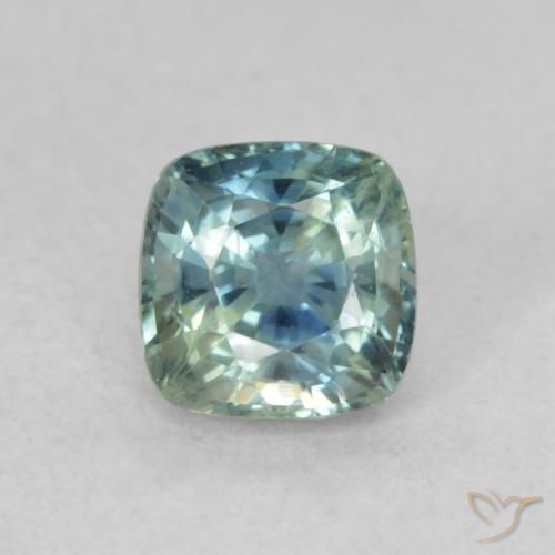 0.73ct 天然 ミディアムブルーグリーン サファイア, クッション, VVS-VS