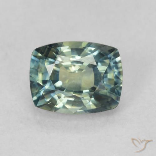 0.76ct 天然 ミディアムブルーグリーン サファイア, クッション, VVS-VS