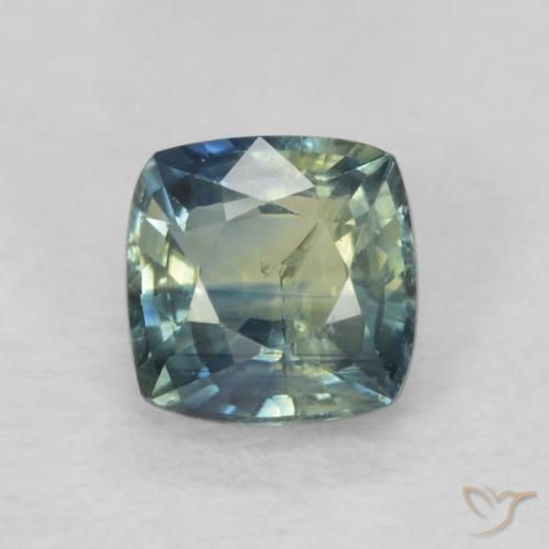 0.77ct 天然 ミディアムブルーグリーン サファイア, クッション, VS-SI