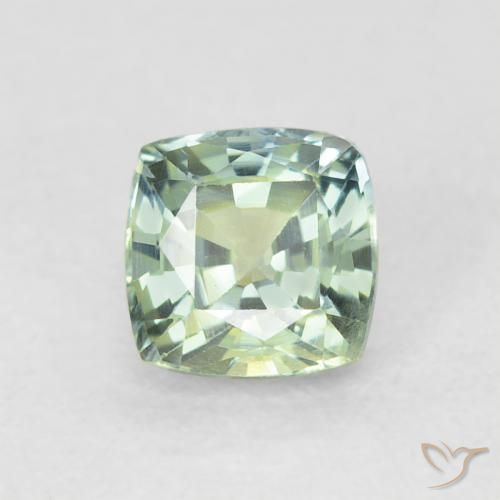 0.75ct 天然 薄いモスグリーン サファイア, クッション, VVS-VS