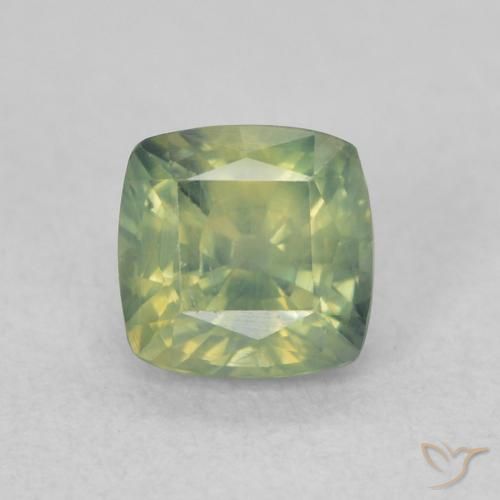 0.76ct 天然 ウォームグリーン サファイア, クッション, VS