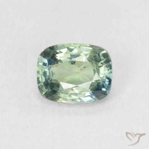 0.60ct 天然 ミディアムブルーグリーン サファイア, クッション, VVS-VS