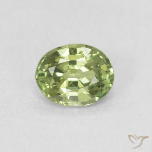 0.42ct 天然 黄みがかったグリーン サファイア, 楕円形, VS