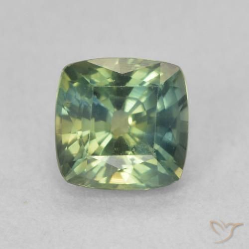 0.91ct 天然 緑がかったブルー サファイア, クッション, VVS-VS