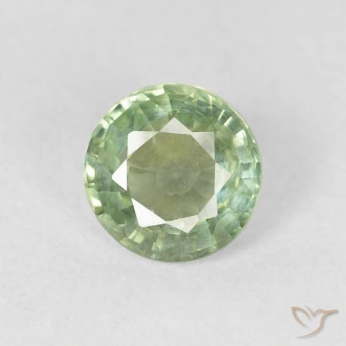 0.73ct 天然 非常に薄い緑 サファイア, ラウンド, VS