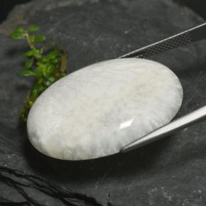 22.74カラットの天然薄いグレーがかったホワイトスコレサイト、オーバルカット、オペーク