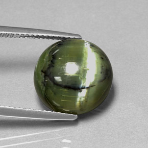 7.53カラットの天然黄色がかった緑サーペンティン（13.59 mm・ラウンドカット）