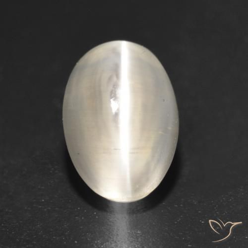 1.37ct 天然 パール・ホワイト シリマナイトキャッツアイ, 楕円形, 半透明
