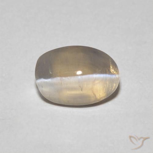 0.93ct 天然 薄いイエローブラウン シリマナイトキャッツアイ, 楕円形, 透明