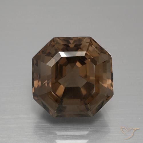 7.95ct 天然 ミディアムブラウン スモーキークォーツ, エメラルドカット, VVS-VS