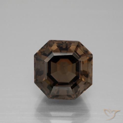5.40ct 天然 ダークブラウン スモーキークォーツ, エメラルドカット, VVS-VS