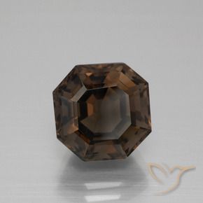 5.40カラットの天然ダークブラウンスモーキークォーツ、八角形 / エメラルドカット、VVS-VS